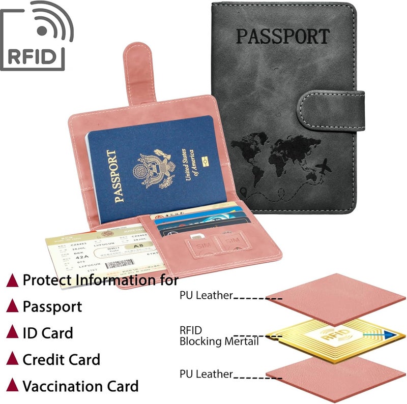 Sovirose Passport Holder for Travel Essentials, 2 Pack Rfid Passport Cover for Women Men - Image 2